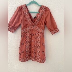 Love Sam Coral Embroidered V-Neck Tunic